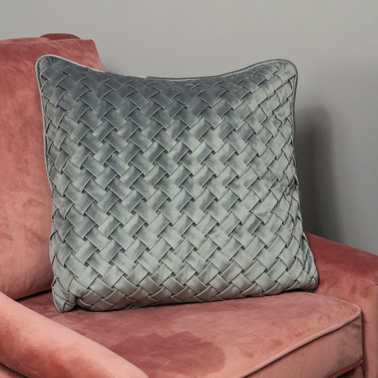 Woven Feather Filled Grey Velvet Cushion