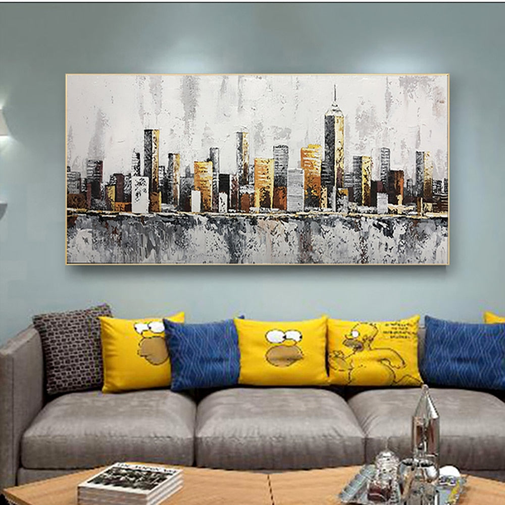 Extra Large Abstract City Skyline good Painting On Canvas, City Painting On Canvas Living Room Wall Art, Brown Gold City Painting Wall Art Canvas