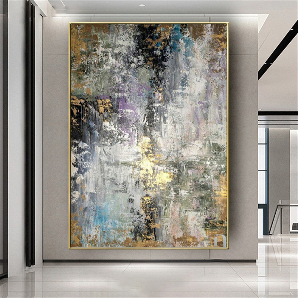 Abstract blue gypsophila textured hand painted canvas