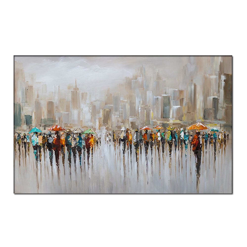 Abstract city landscape oil hand painted canvas