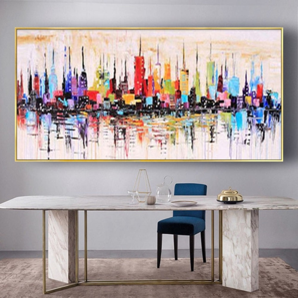 Modern colourful metropolis city hand painted canvas