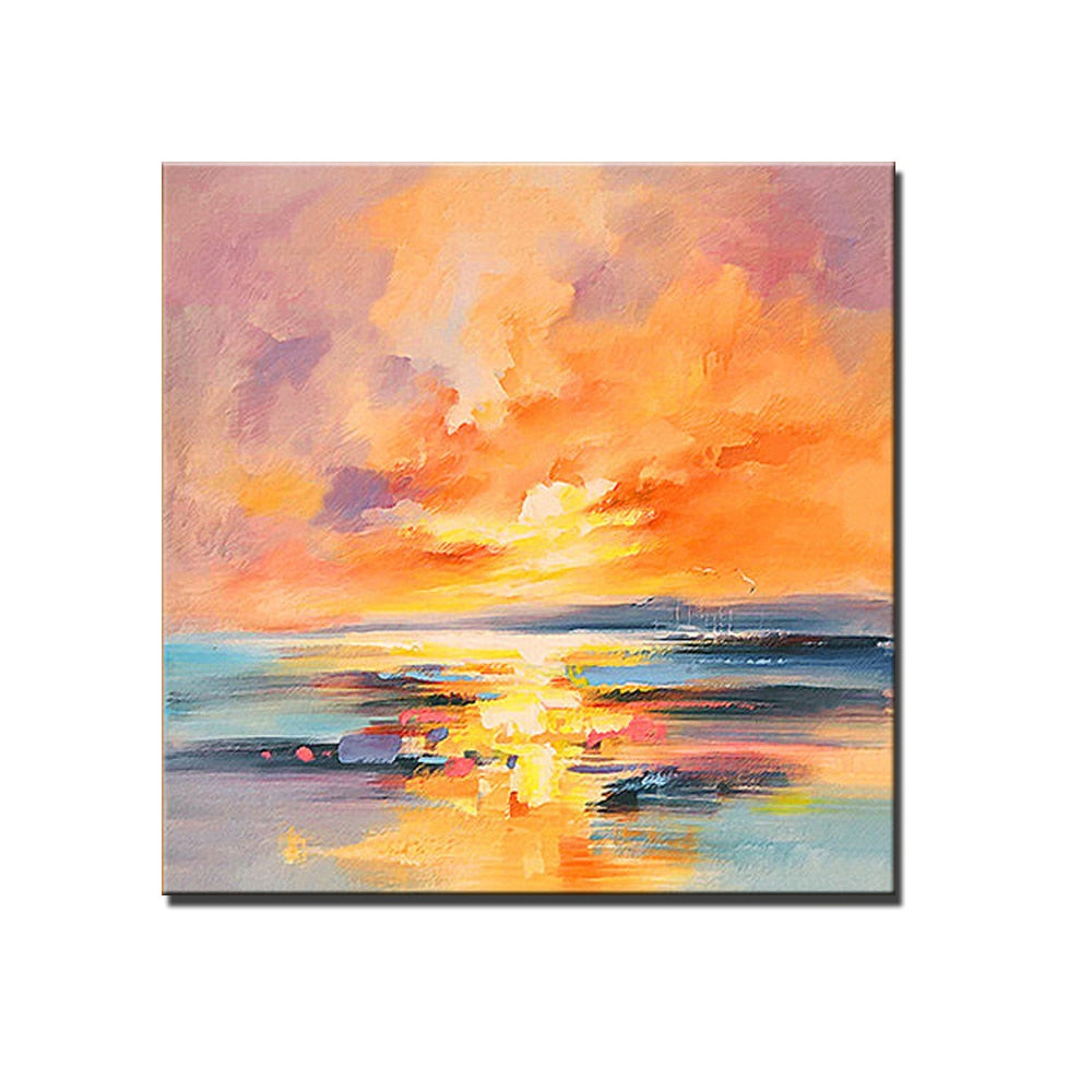 Modern colourful landscape oil painting of a sunset