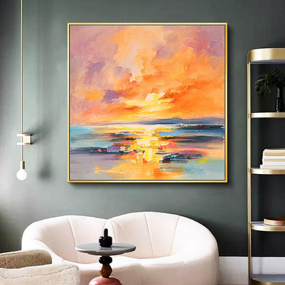 Modern colourful landscape oil painting of a sunset
