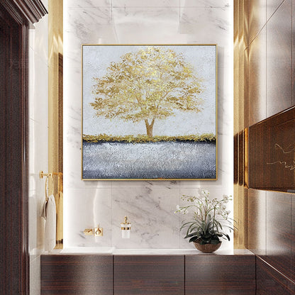 Modern abstract gold foil tree textured hand painted canvas