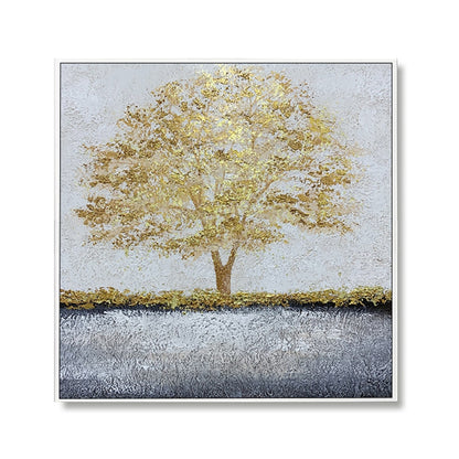 Modern abstract gold foil tree textured hand painted canvas