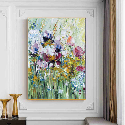 Abstract colorful textured flower oil hand painted canvas