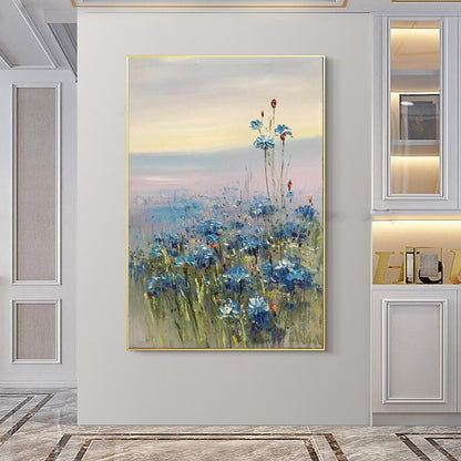 Abstract blue flower oil hand painted canvas