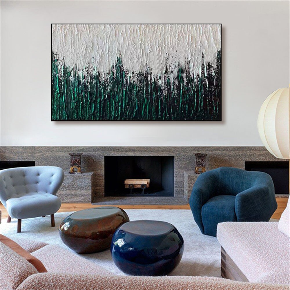 Thick texture green abstract oil hand painted canvas