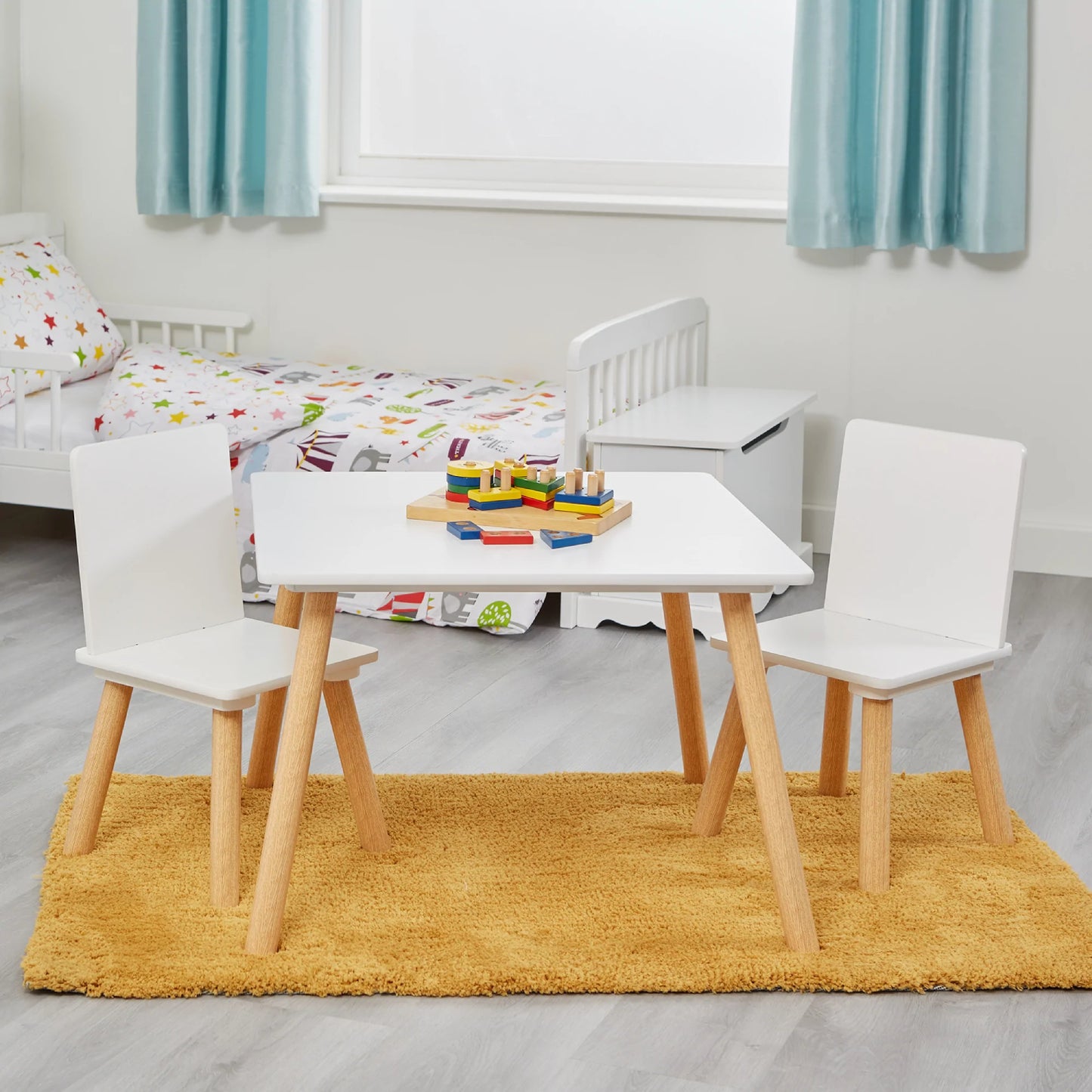 Kids White and Pinewood Table and Chair Set by Liberty House Toys