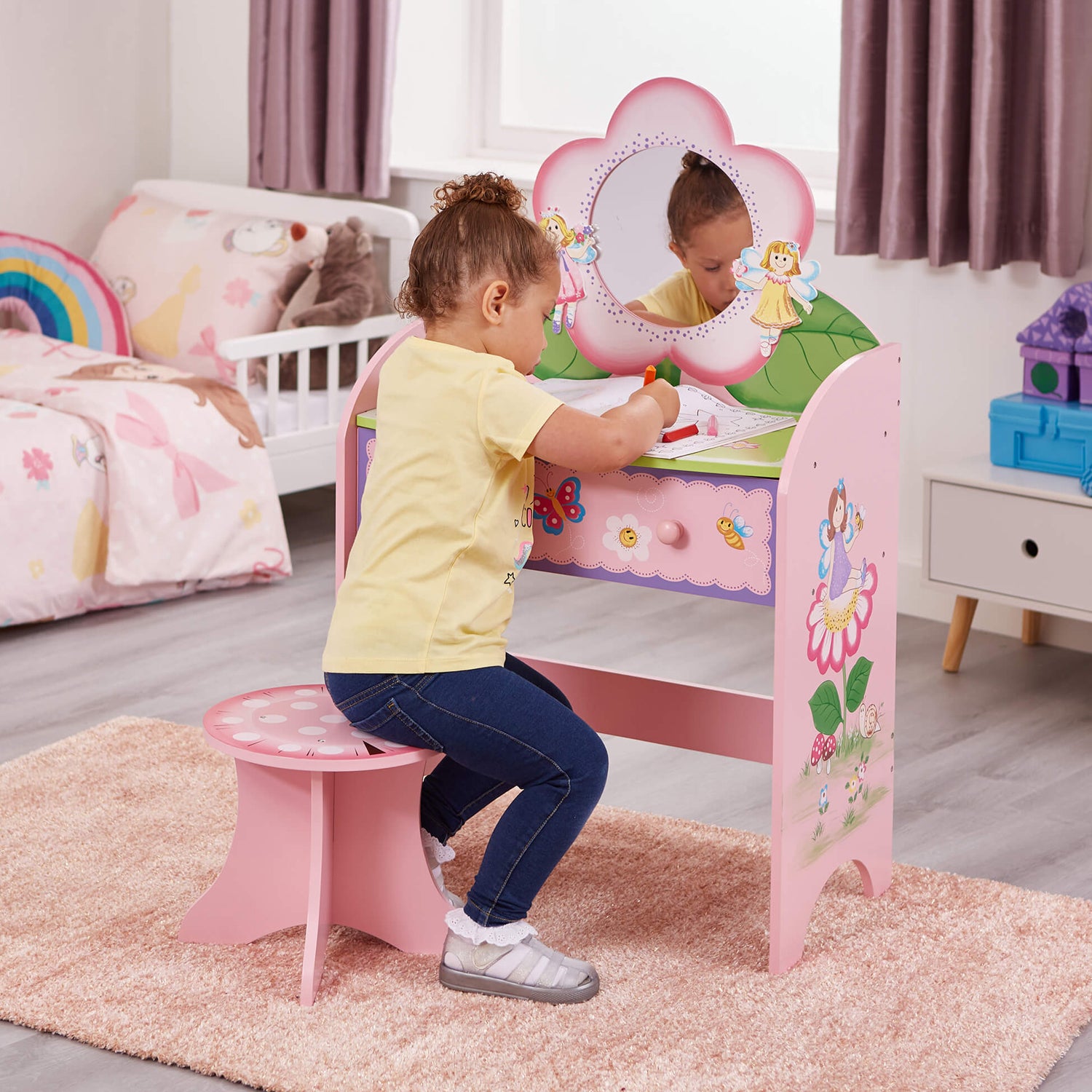 Third Eye Vanity Table & Chair Set for Girls,Make Up Dressing Table for  Girls-Pink - Vanity Table & Chair Set for Girls,Make Up Dressing Table for  Girls-Pink . shop for Third Eye