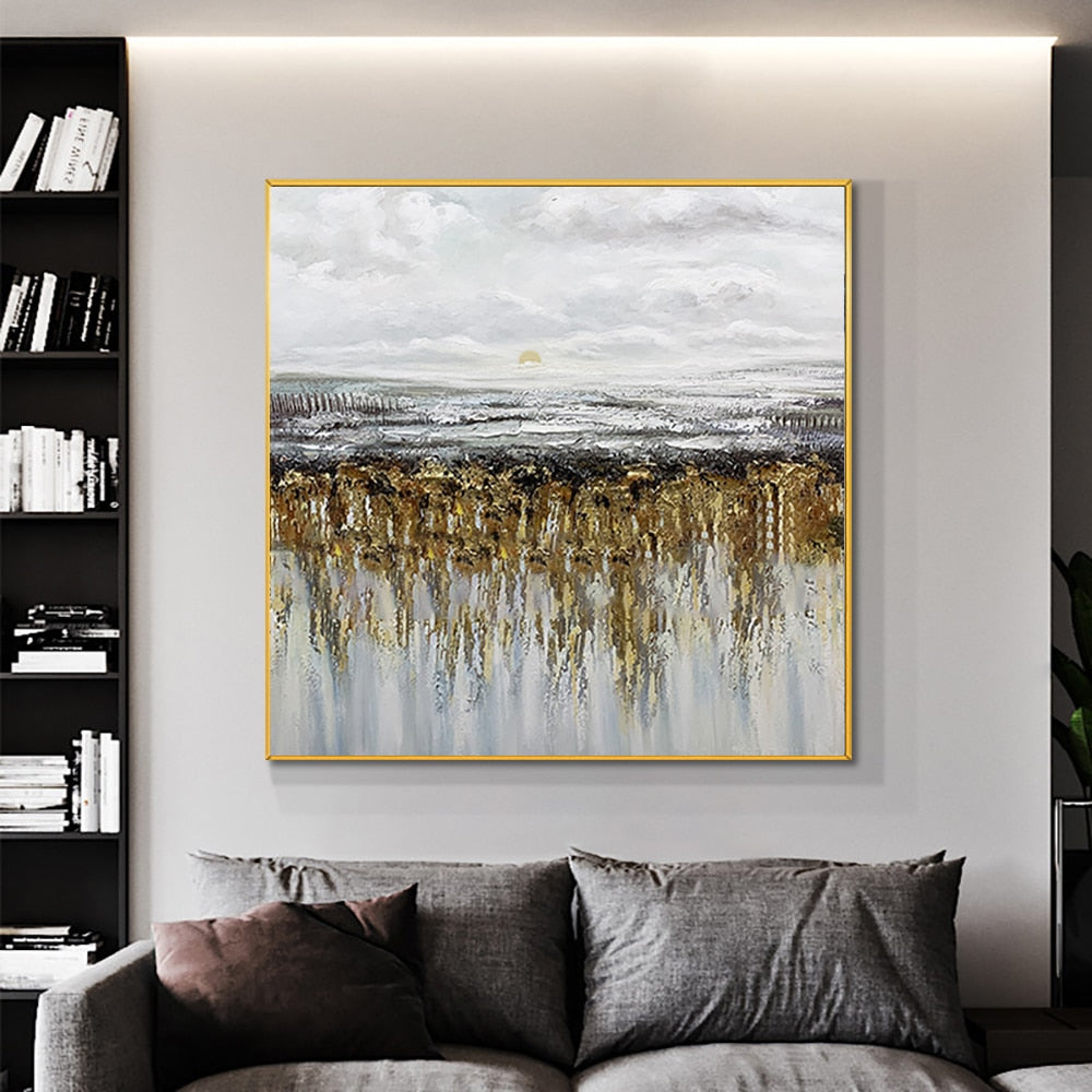 Square Modern thick textured oil painting with gold details – My ...