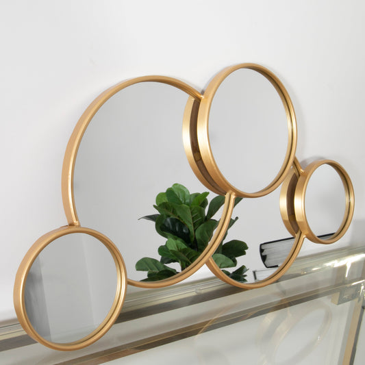Warm Gold Multi Circle Decor Metal Mirror