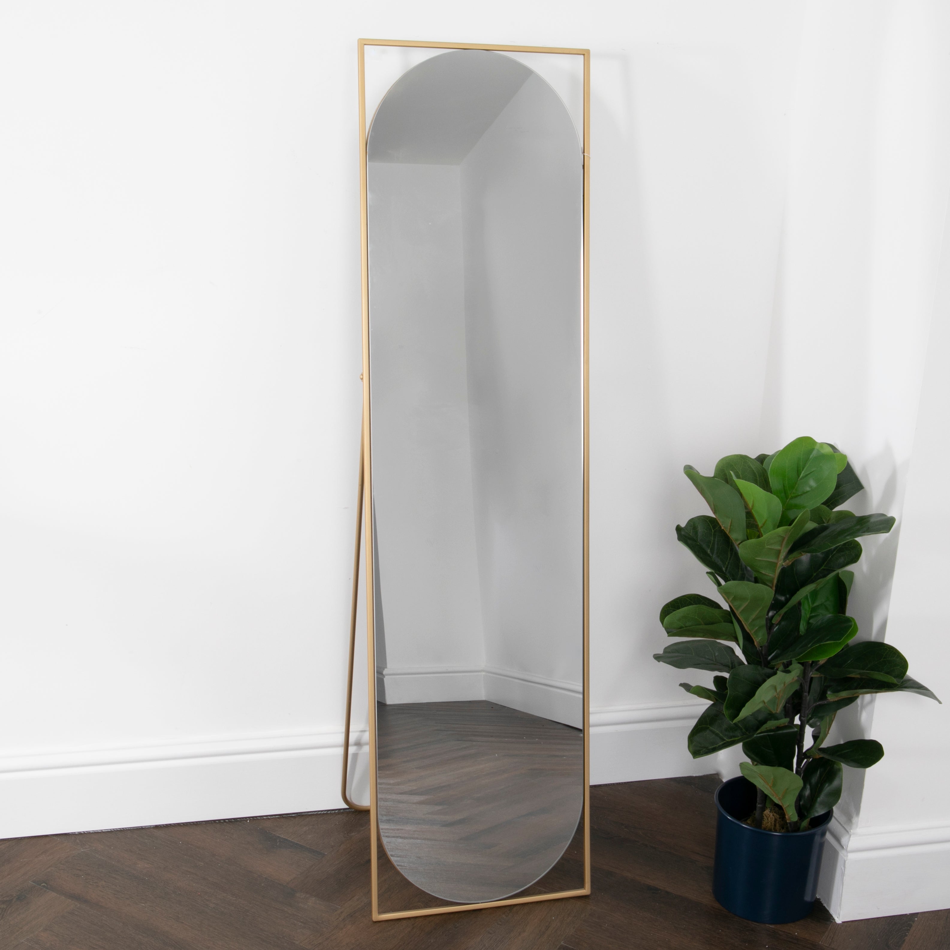 Free standing shop gold mirror