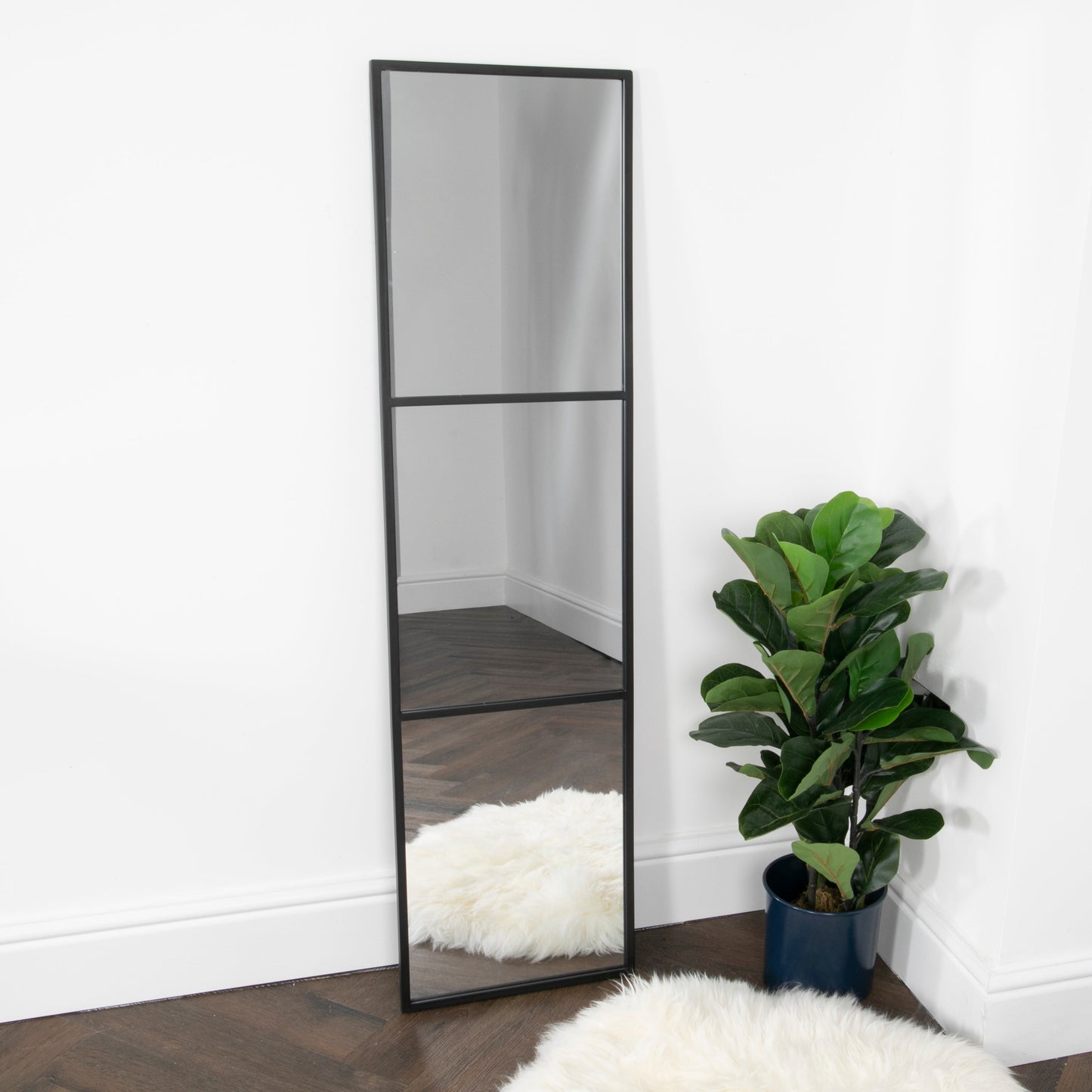 Black Window Casual Style Floor Standing Mirror