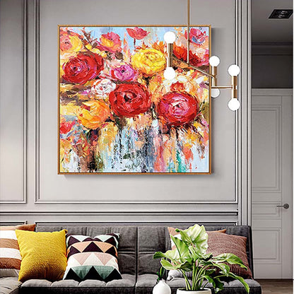 Abstract knife flower heavy textured  oil hand painted canvas
