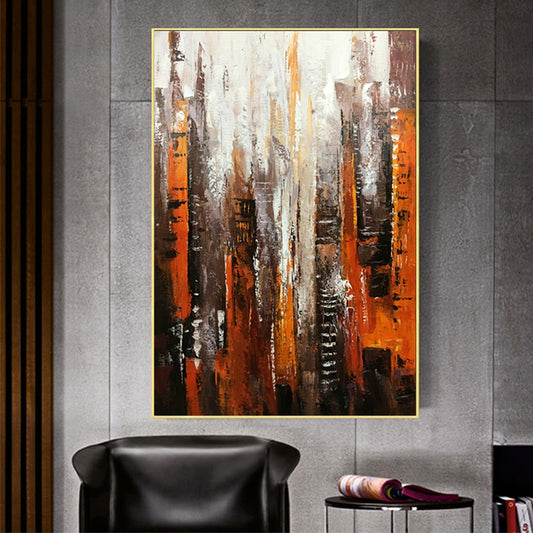 Modern abstract oil painting of a city landscape on canvas