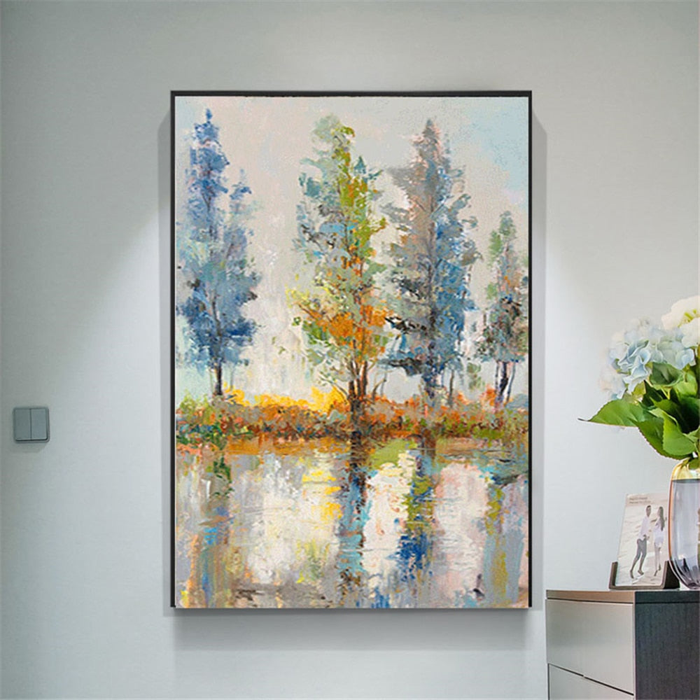 Abstract modern landscape oil hand painted canvas