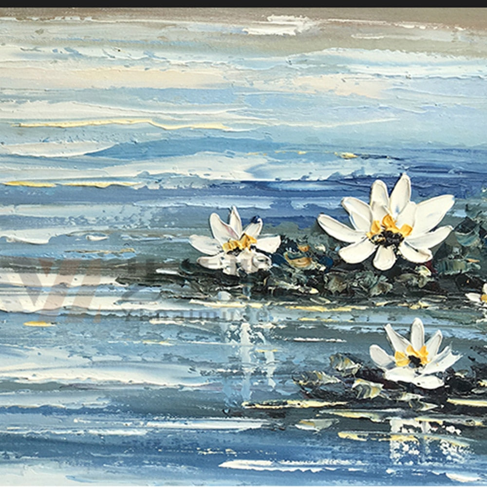 Handpainted 3d lotus texture oil painting on canvas