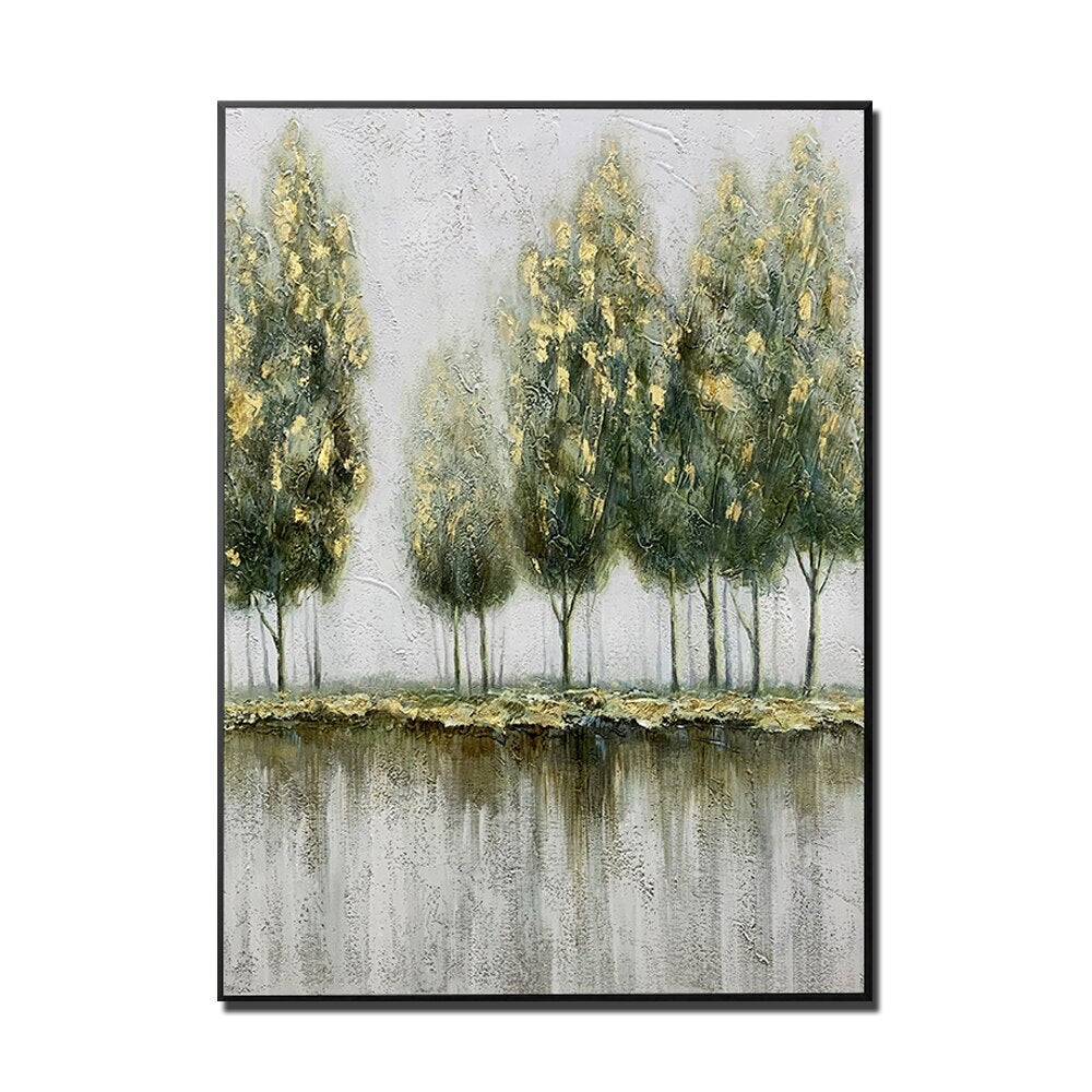 Abstract handmade textured tree painting canvas