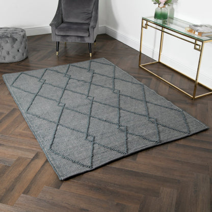 Grey diamond pattern wool rug by Native