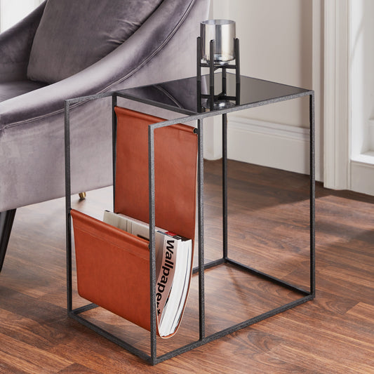 High-quality Leather Magazine Holder Side Table