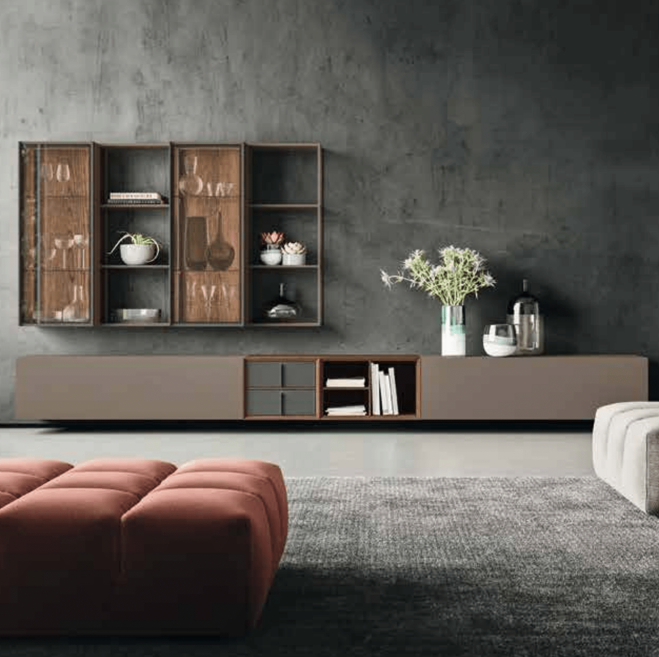 Day-6 TV media unit with glass cabinets by Orme - myitalianliving