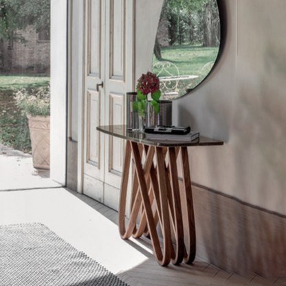 Arpa Console Table White Glass Top by Tonin Casa