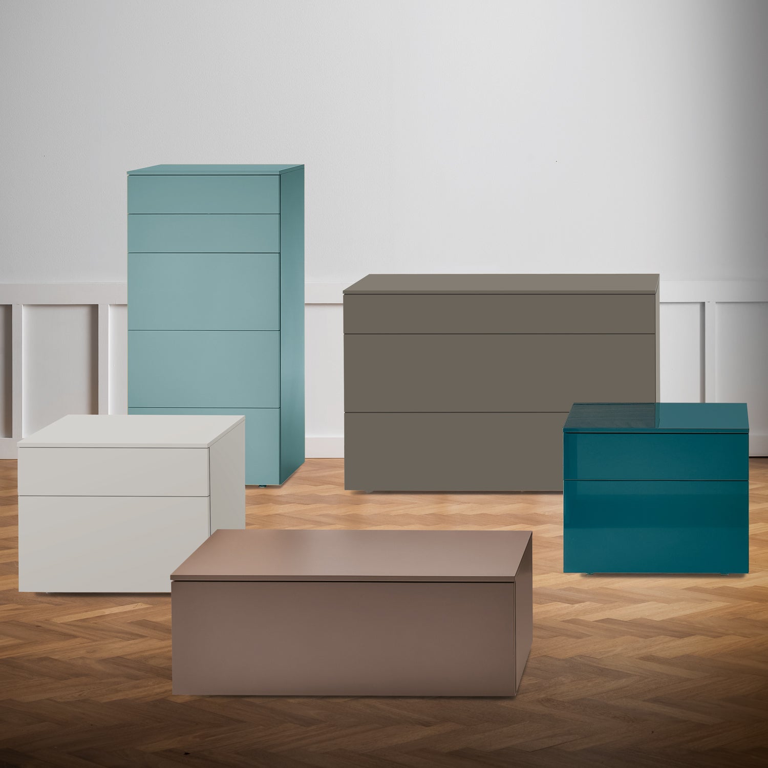 Slim 2 drawer low bedside cabinet by Dall'Agnese