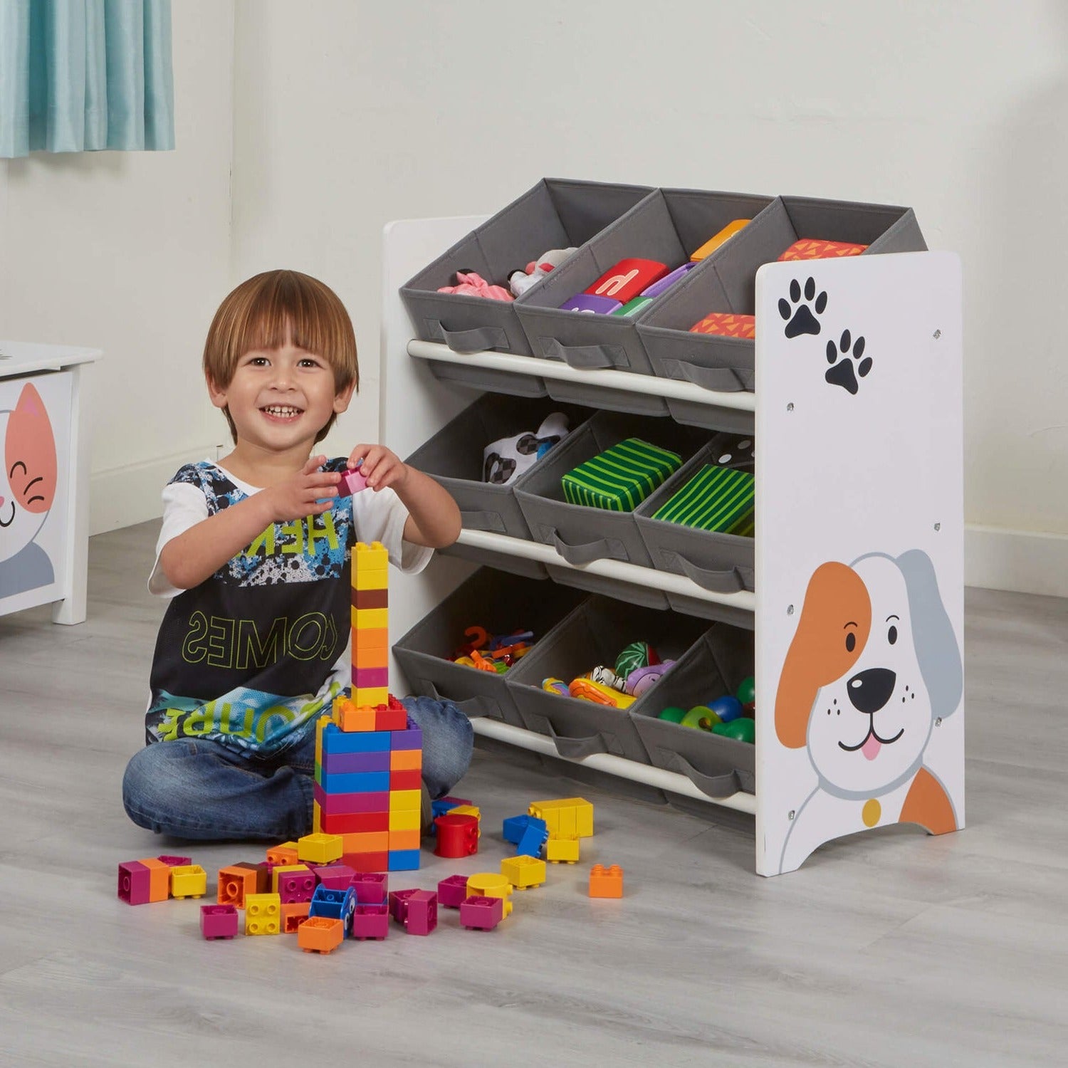 Kids Wooden Cat and Dog 9 Bin Storage Unit by Liberty House Toys