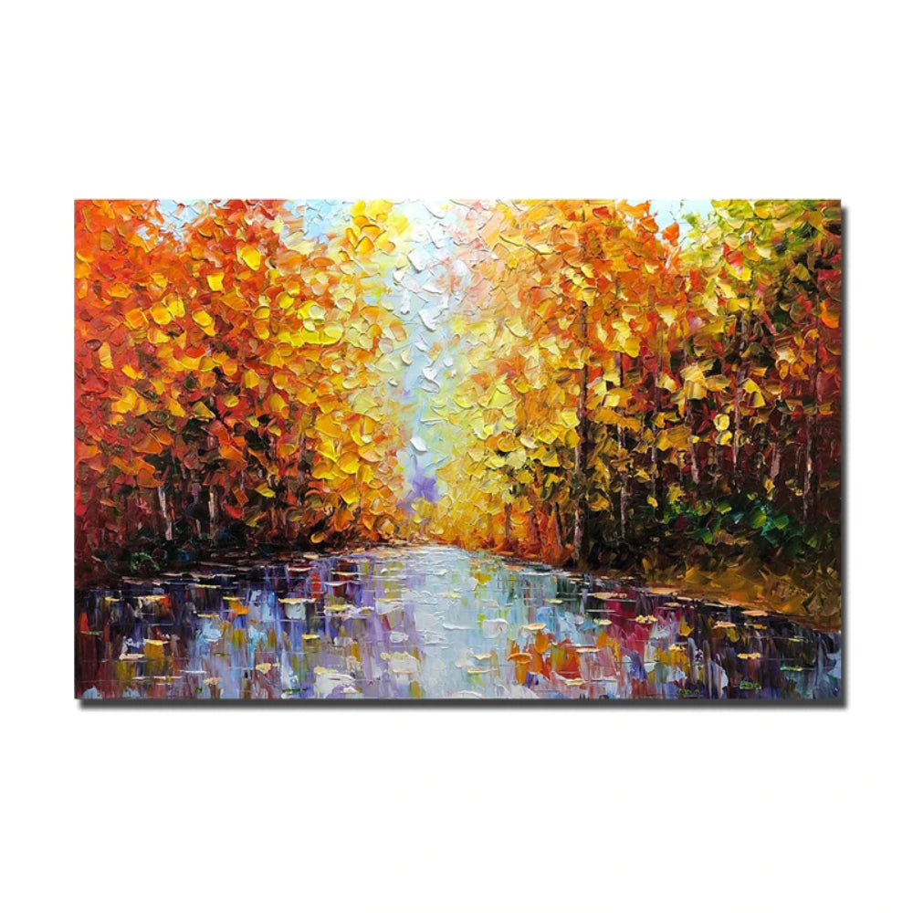 Abstract landscape large leaf forest hand painted canvas
