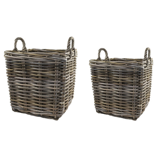 Two Square Wicker Log Baskets by Ivyline