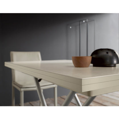 Altacom Bessy convertible table extended top detail showing folding extension mechanism