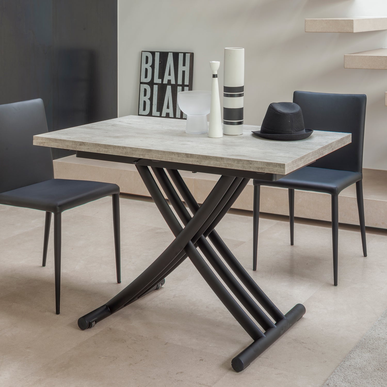 Altacom Fenice convertible dining table with ceramic effect top and metal cross base