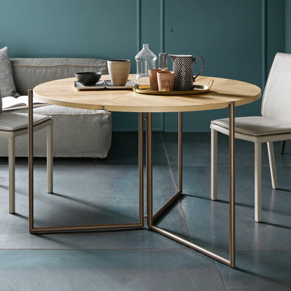 Altacom Icaro folding table fully open as round dining table with metal base and wood top