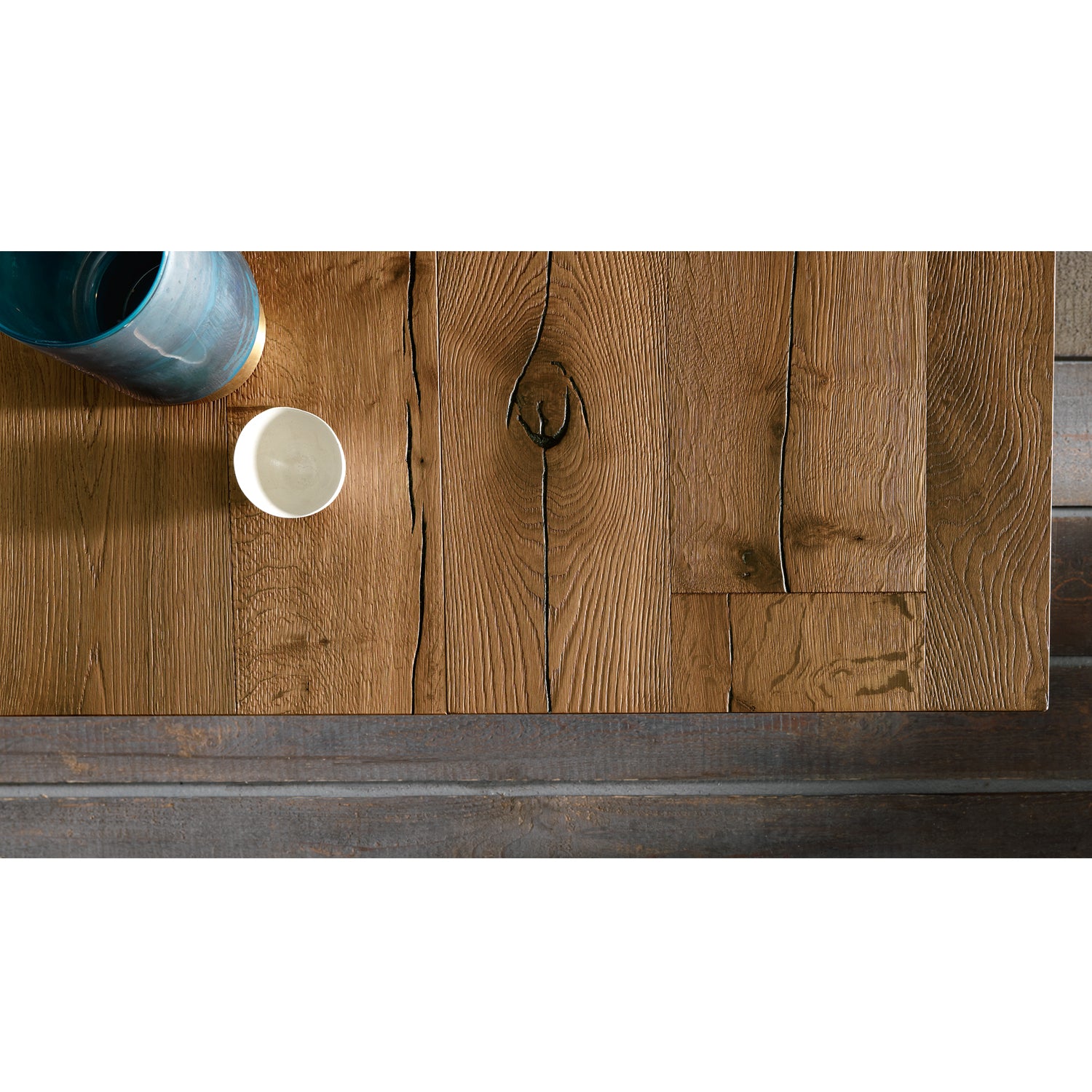 Altacom Levante transforming coffee table with rustic oak veneer top detail and metal base, extendable space-saving furniture made in Italy