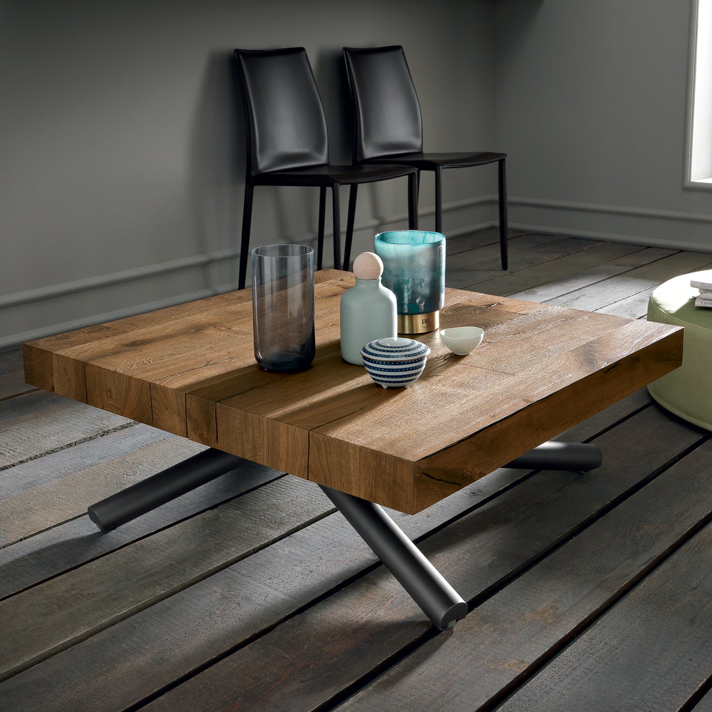Altacom Levante transforming coffee table to dining table in wood and metal, extendable space-saving furniture made in Italy