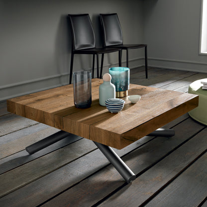 Altacom Levante transforming coffee table to dining table in wood and metal, extendable space-saving furniture made in Italy