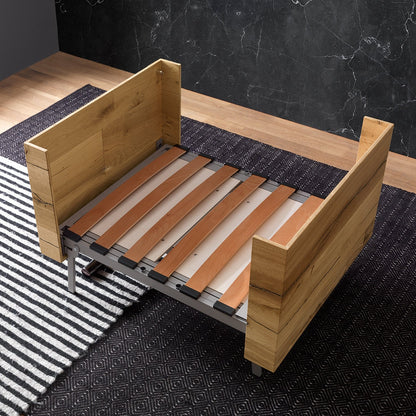 Altacom Tavoletto convertible table bed frame with wooden slats fully extended showing structure and support