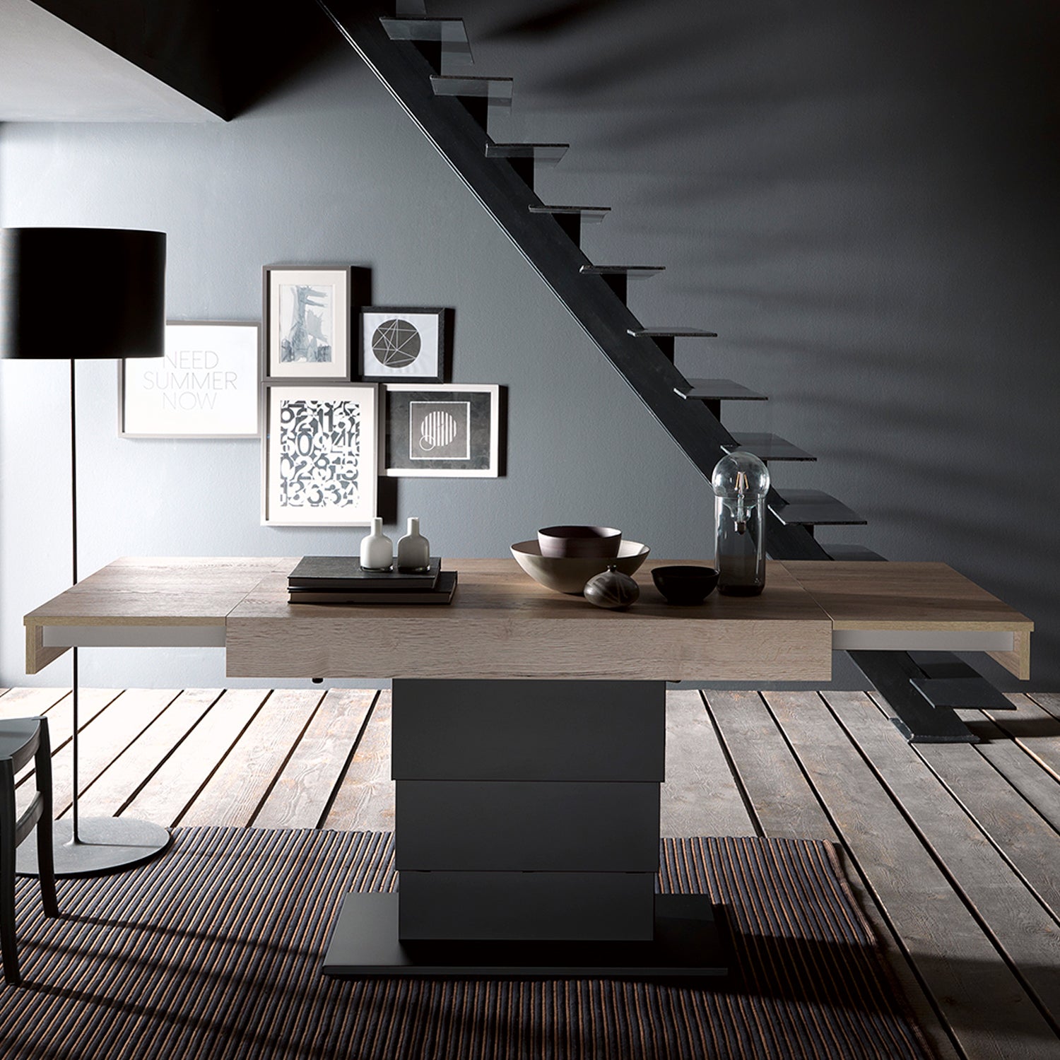 Ares Wing Altacom convertible table with extension leaves open showing expanded tabletop configuration