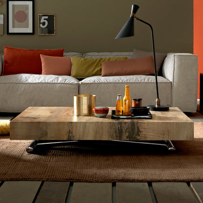 Assist convertible coffee table by Altacom in closed position with wood finish in modern living room setting