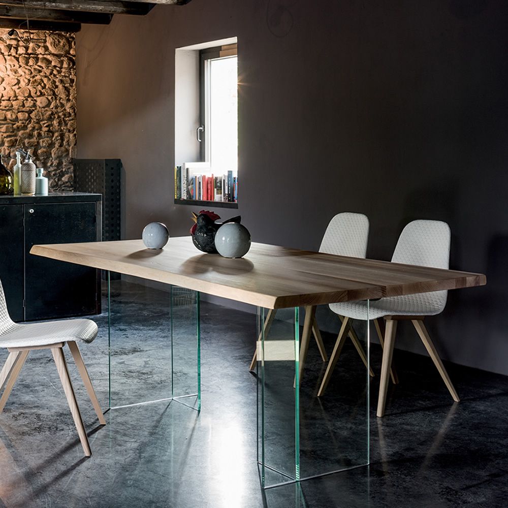 Glass table with top in solid ash wood by Dall'Agnese