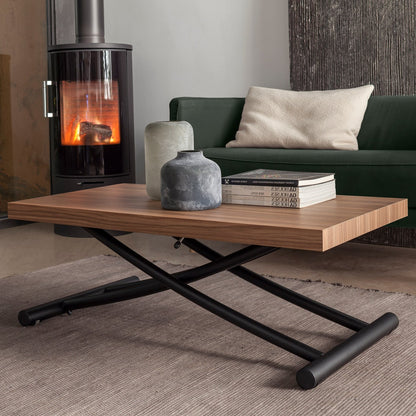 adjustable convertible coffee table showing gas lift mechanism in mid height position