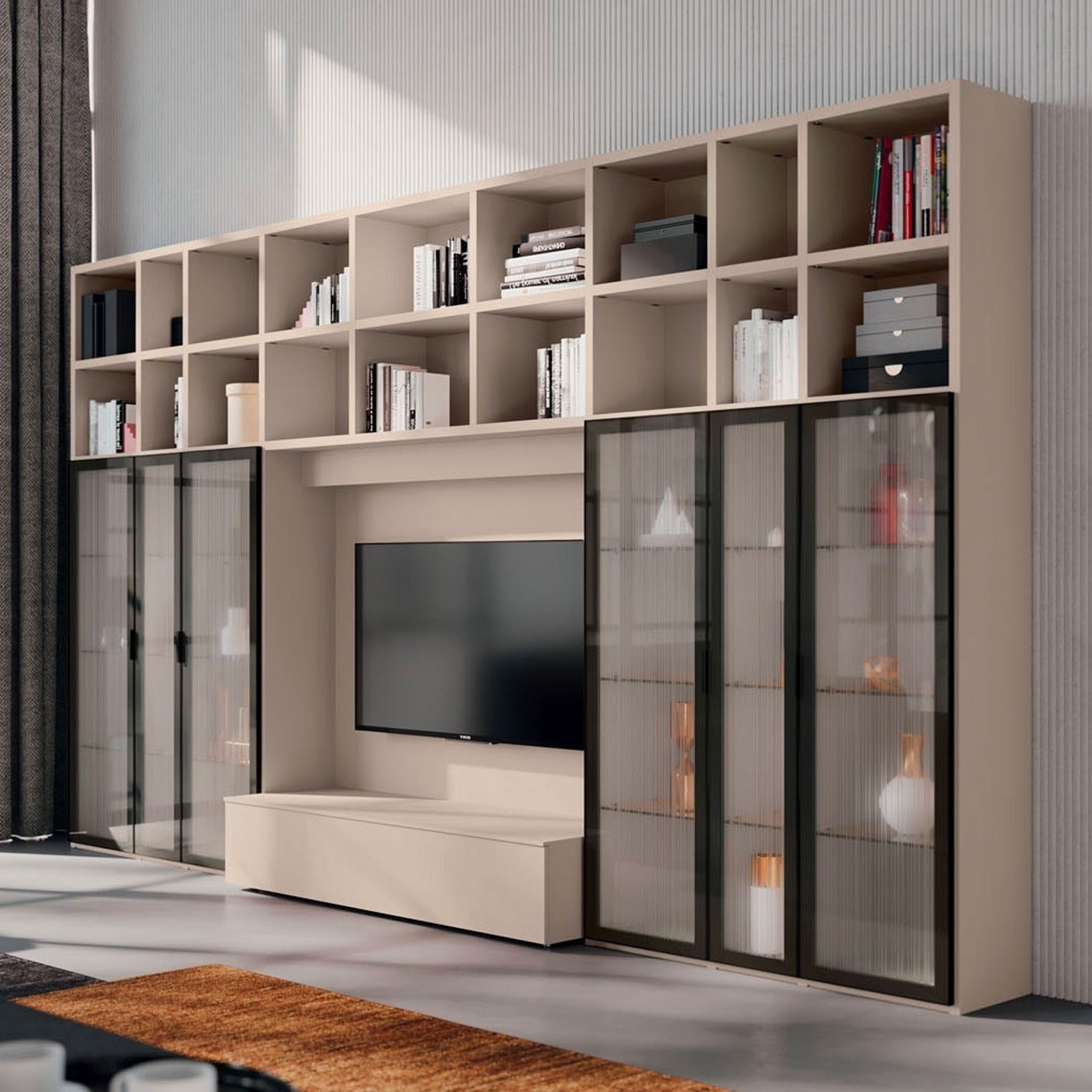 Light Day 24 Bookcase with glass doors and media unit by Orme Design