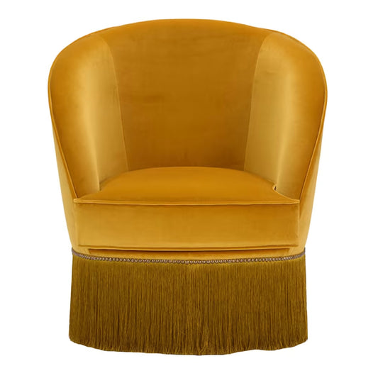 Dione Small Ocher Armchair with Fringes by Domingo Salotti