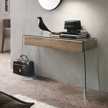 Escape console table in glass with laminate drawers