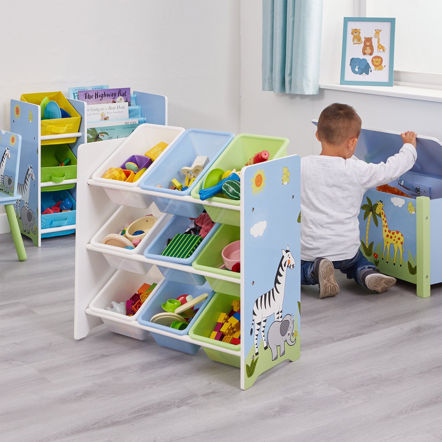 Safari Storage Shelf with Plastic Storage Boxes by Liberty House Toys