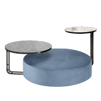 Febe Set of Azure Pouf and 2 Small Tables by Domingo Salotti