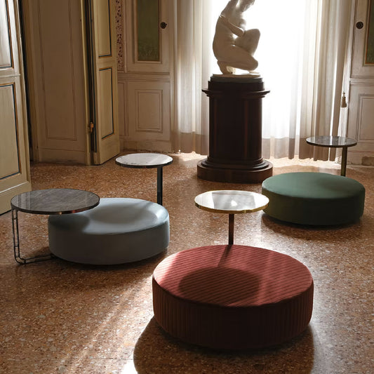 Febe Set of Azure Pouf and 2 Small Tables by Domingo Salotti