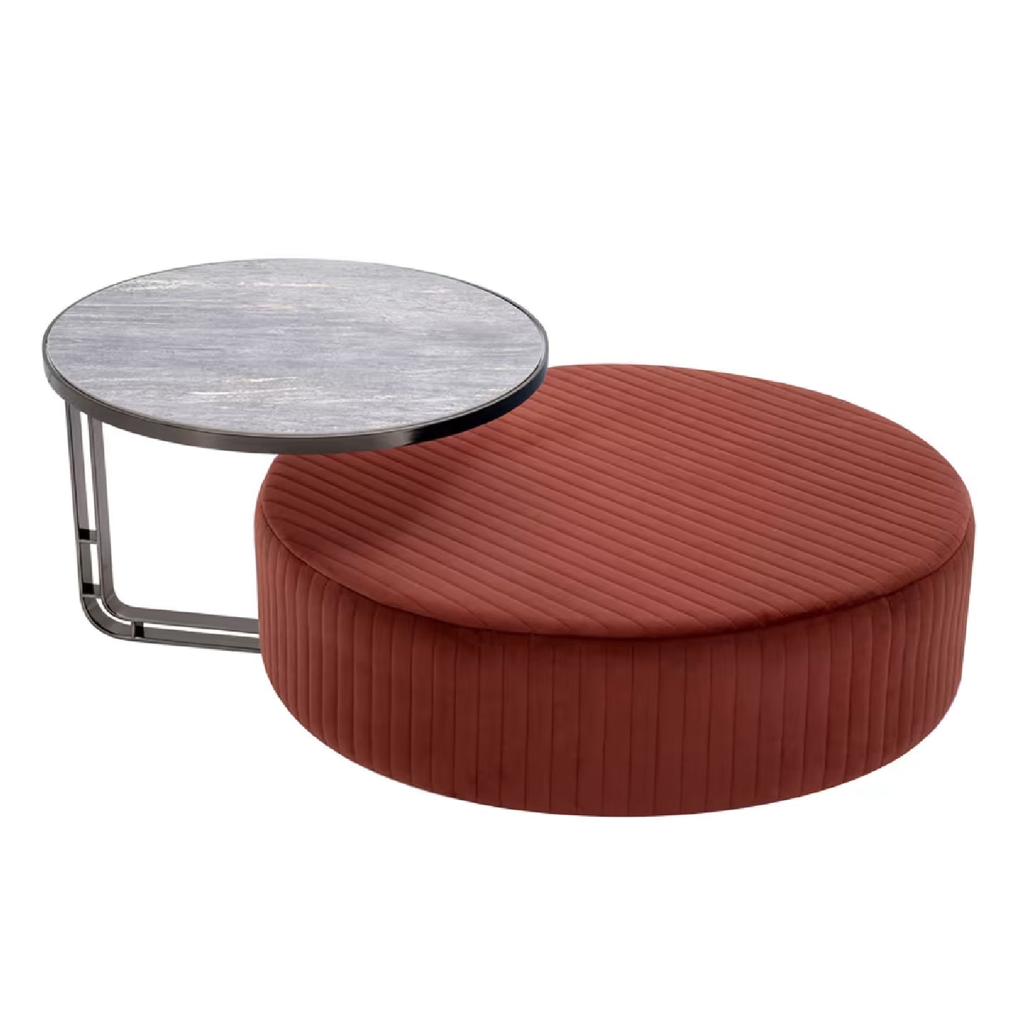 Febe Set of Burgundy Pouf and Small Table by Domingo Salotti