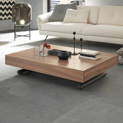 Febo convertible coffee table by Altacom in closed position with wood finish and metal base in modern living room
